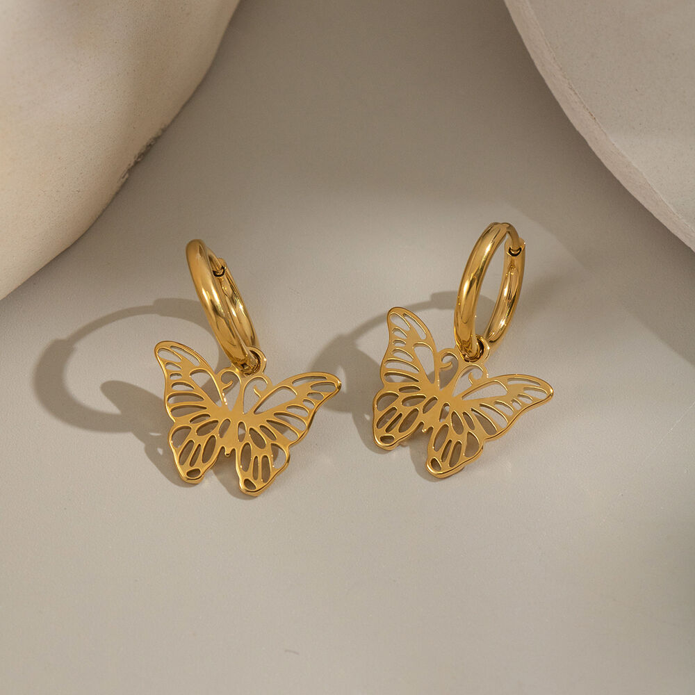 1 Pair Romantic Butterfly Stainless Steel Waterproof Gold Color Women's Drop Earrings h5Picture4