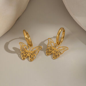1 Pair Romantic Butterfly Stainless Steel Waterproof Gold Color Women's Drop Earrings h5 Picture4