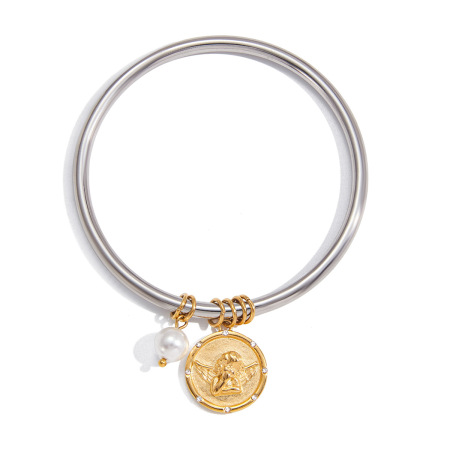 Braccialetti con ciondoli da donna color oro impermeabili in acciaio inossidabile con angelo abbagliante, 1 pezzo