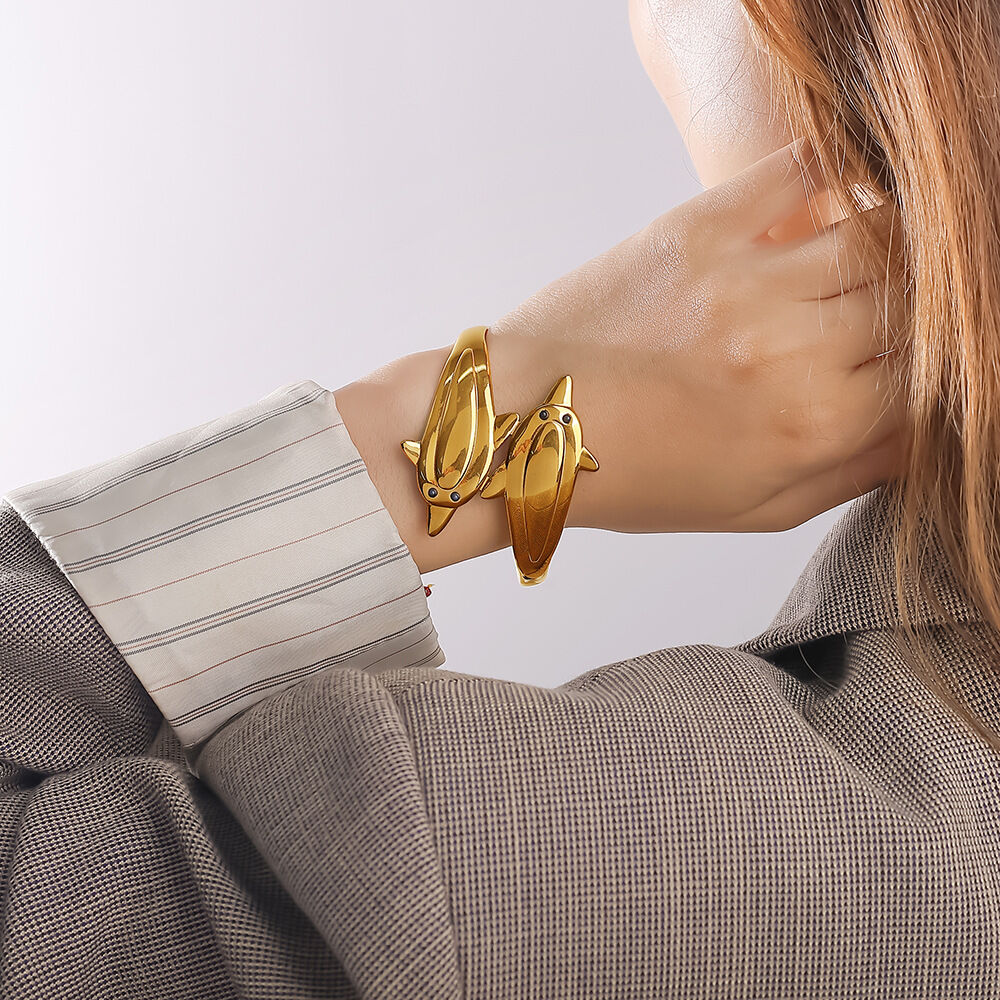 1 Piece Fish Shape Stainless Steel Waterproof Gold Color Cuff Bracelet h5Picture5