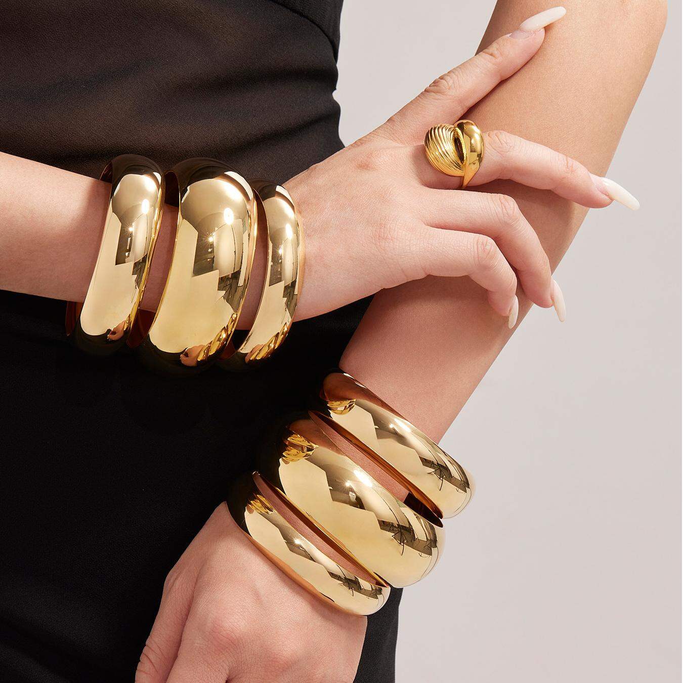 1 Piece Minimalist Solid Color Stainless Steel Waterproof Women's Bangles