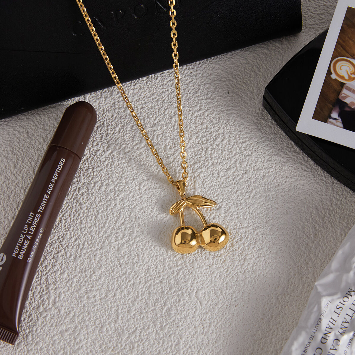 1 Piece Sweet Cherry Stainless Steel Waterproof Gold Color Women's Pendant Necklaces h5 Picture7