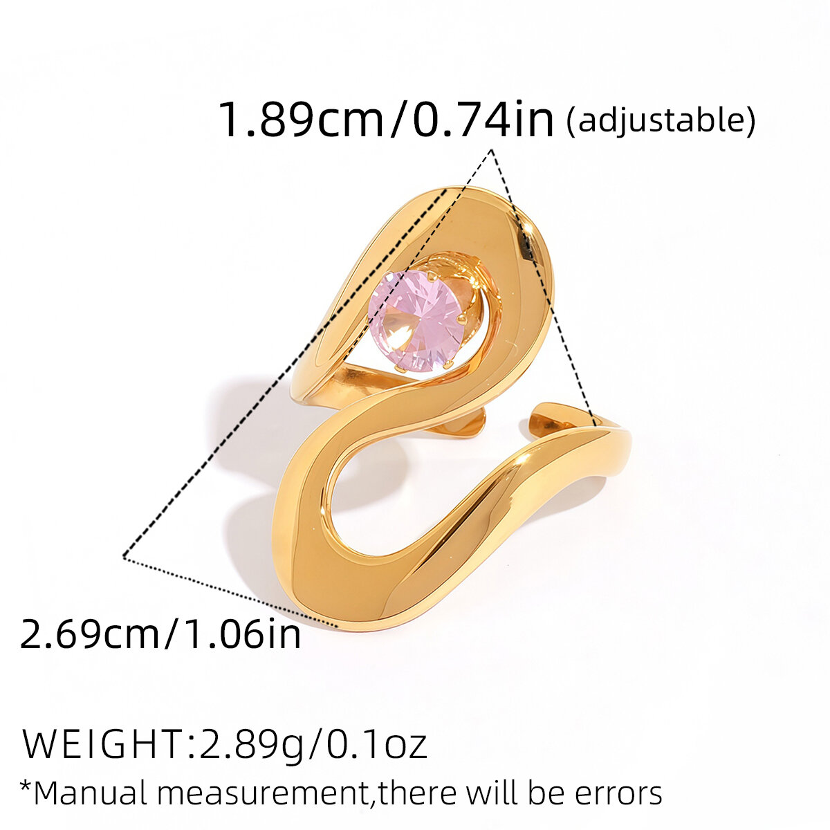 1 Piece Light Luxury Irregular Shape Stainless Steel Waterproof Zircon Women's Statement Rings h5Picture2