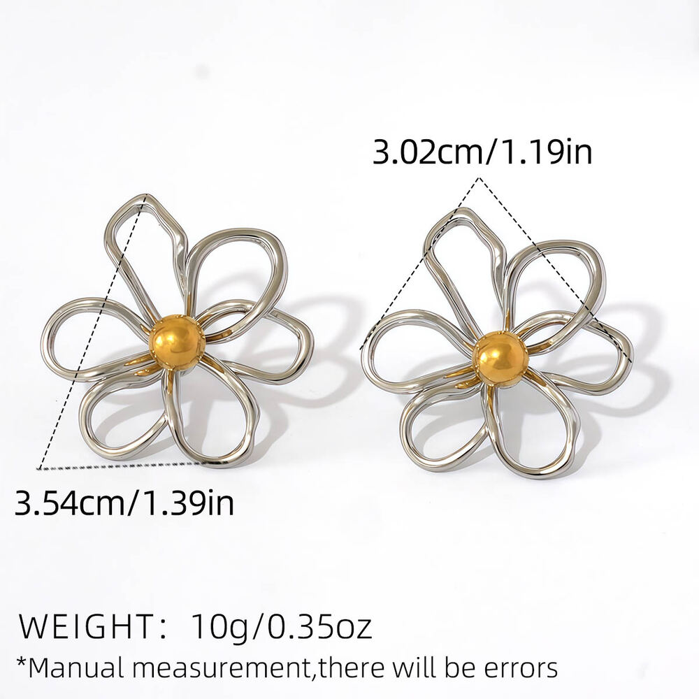 1 par de pendientes sencillos de flores para uso diario, de acero inoxidable, resistentes al agua, color dorado, para mujer h5Imagen2