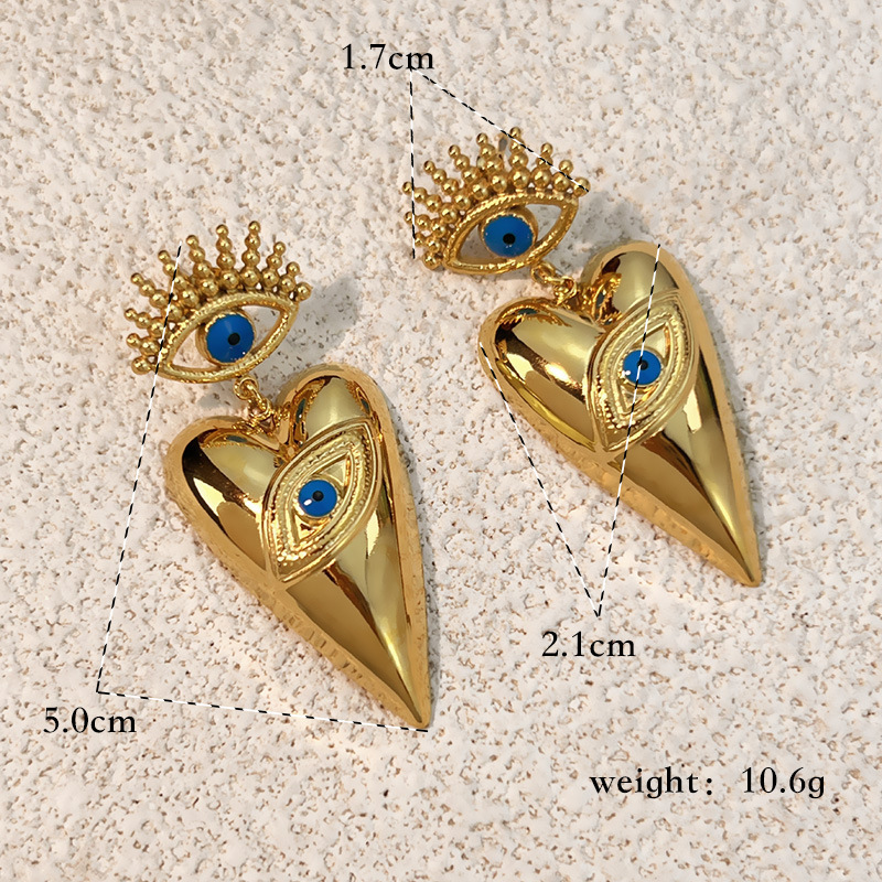 1 Pair Devil's Eye Heart Stainless Steel Waterproof Gold Color Dangle Earrings Picture2