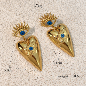 1 Pair Devil's Eye Heart Stainless Steel Waterproof Gold Color Dangle Earrings h5 Picture2