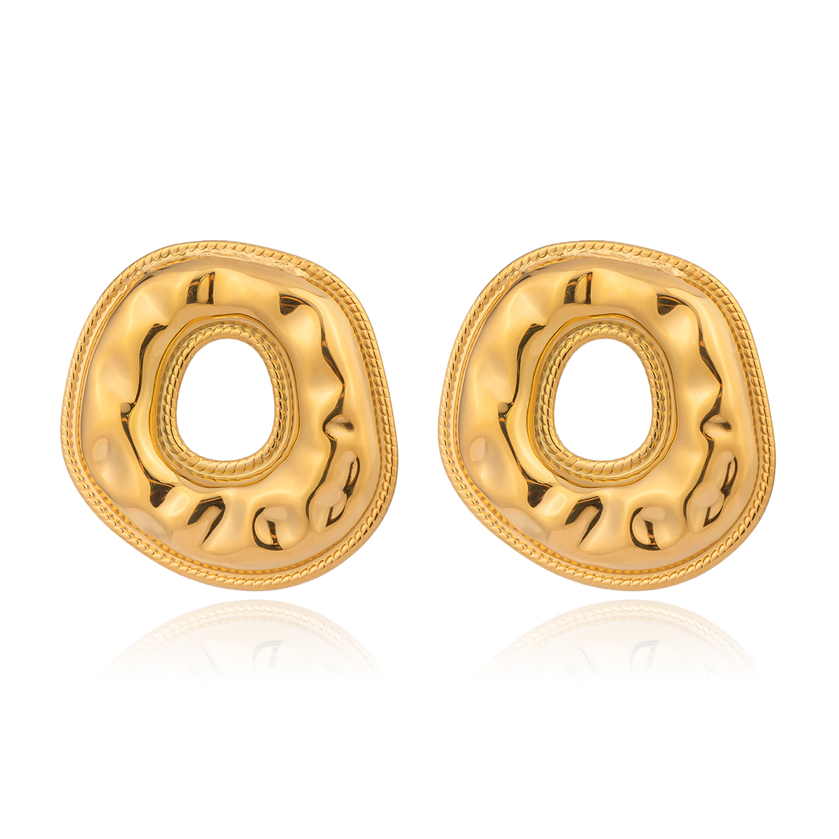 1 Pair Round Hammer Pattern Stainless Steel Waterproof Stud Earrings h5 Picture6