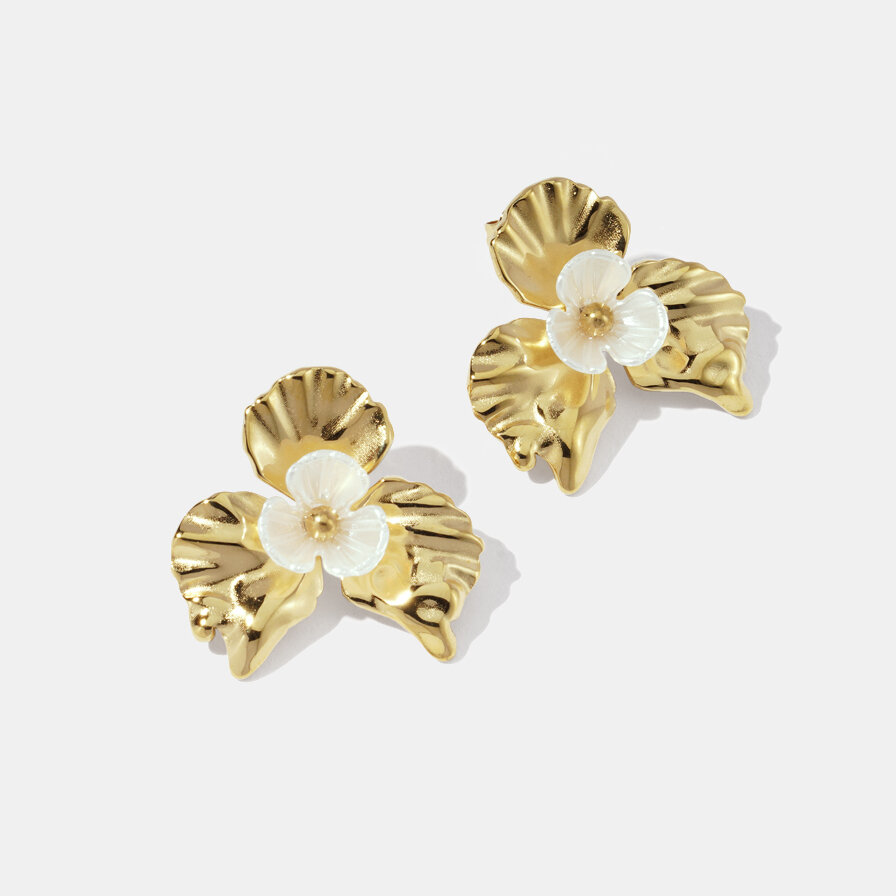 Romantic Flower Stainless Steel Waterproof Gold Color  Stud Earrings 2