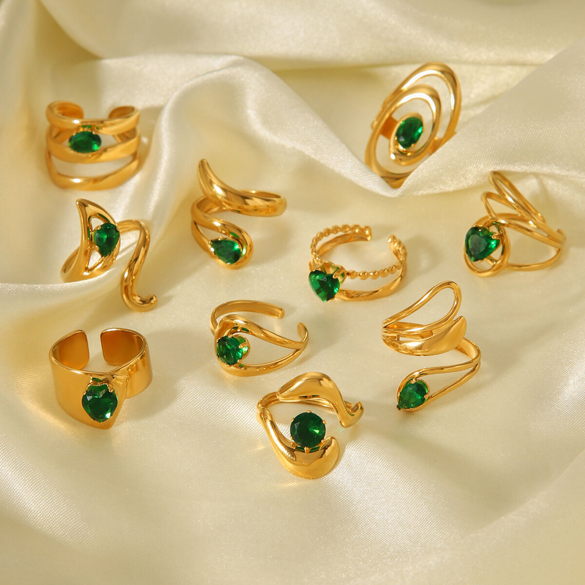1 Piece Luxurious Irregular Stainless Steel Waterproof Gold Color Zircon Women's Gemstone Rings 2