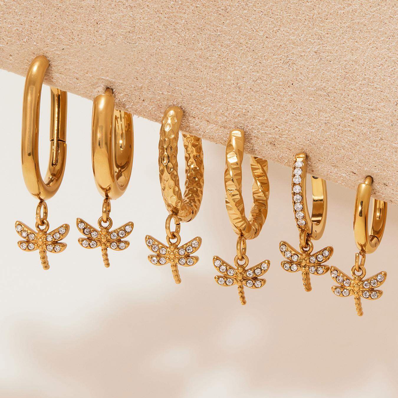 1 Pair Exquisite Dragonfly Stainless Steel Waterproof Gold Color Zircon Women's Drop Earrings h5 Picture6