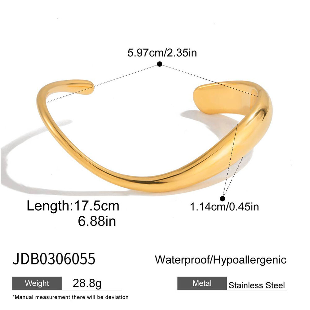 1 Piece Classic Curve Stainless Steel Waterproof Gold Color Women's Cuff Bracelets