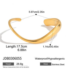 1 Piece Classic Curve Stainless Steel Waterproof Gold Color Women's Cuff Bracelets h5