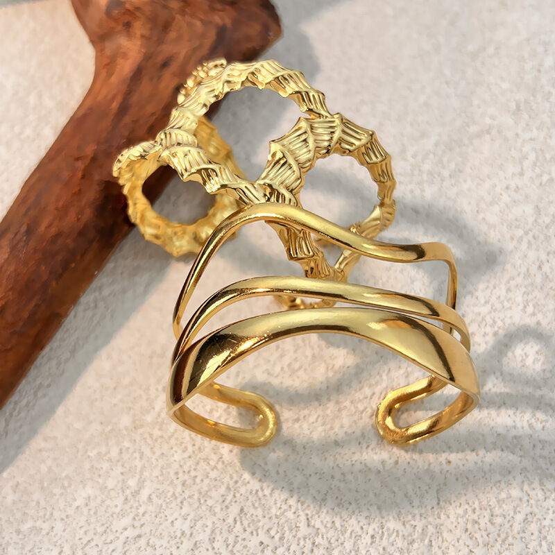 1 Piece Irregular Shape Stainless Steel Waterproof Gold Color Cuff Bracelet