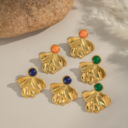 1 Pair Irregular Shape Stainless Steel Waterproof Gold Color Natural Stone Women's Stud Earrings 2