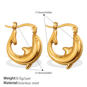 1 Pair Dolphin Stainless Steel Waterproof Gold Color Hoop Earrings h5 Picture2