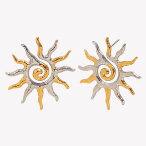 1 Pair Classic Sun Stainless Steel Waterproof Gold Color Women's Stud Earrings h5