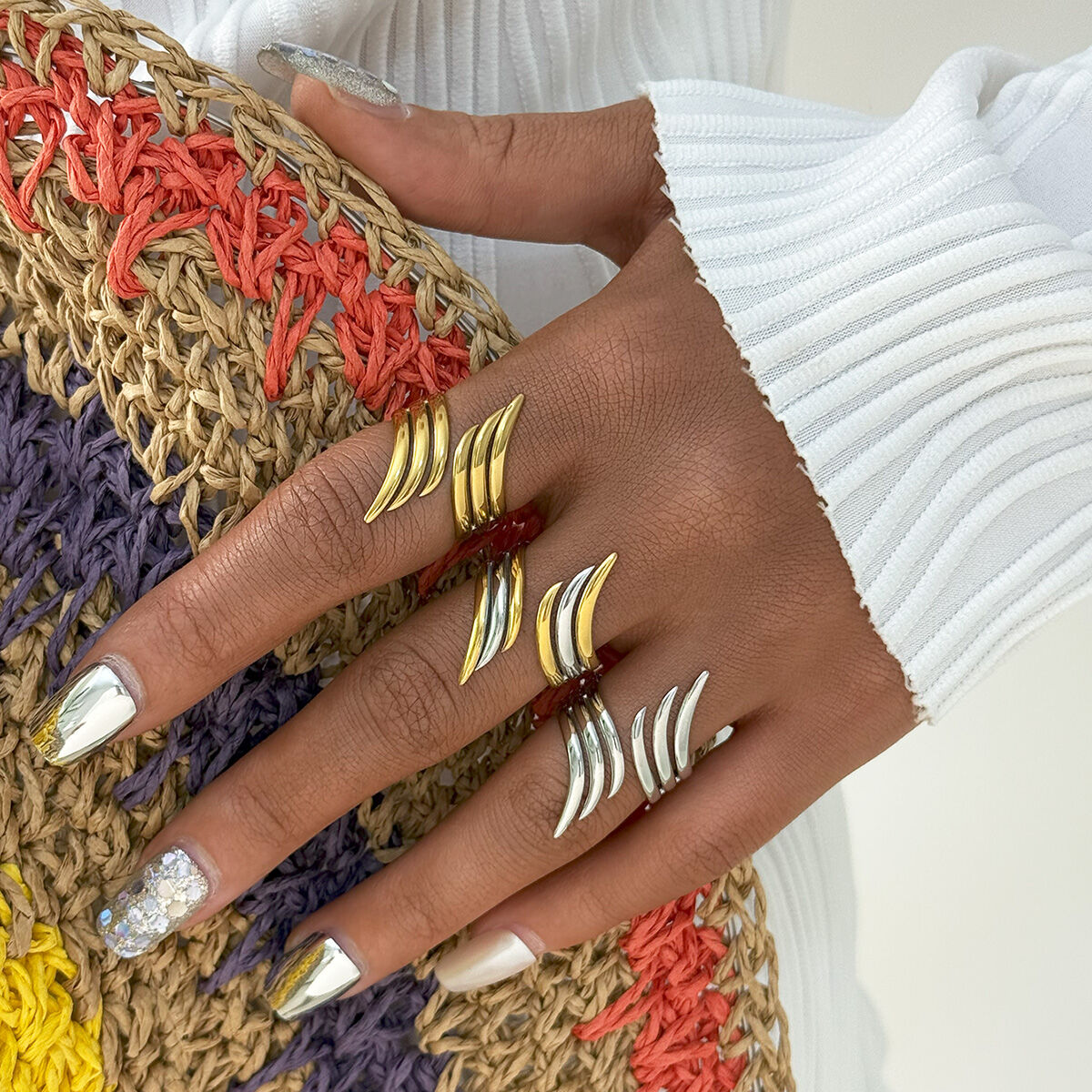 1 Piece Simple Wings Stainless Steel Waterproof  Gold Color Women's Statement Rings