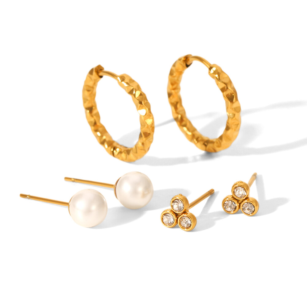 1 Set Luxurious Irregular Shape Stainless Steel Waterproof Gold Color Zircon Women's Stud Earrings
