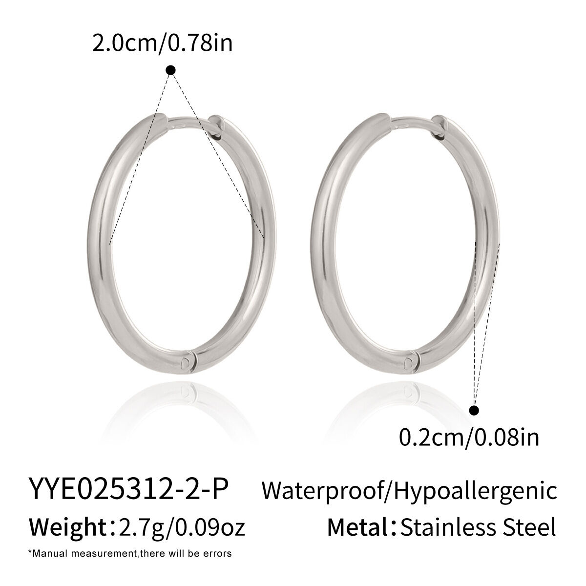 1 Pair Stainless Steel Waterproof Gold Color Basic Hoop Earrings h5