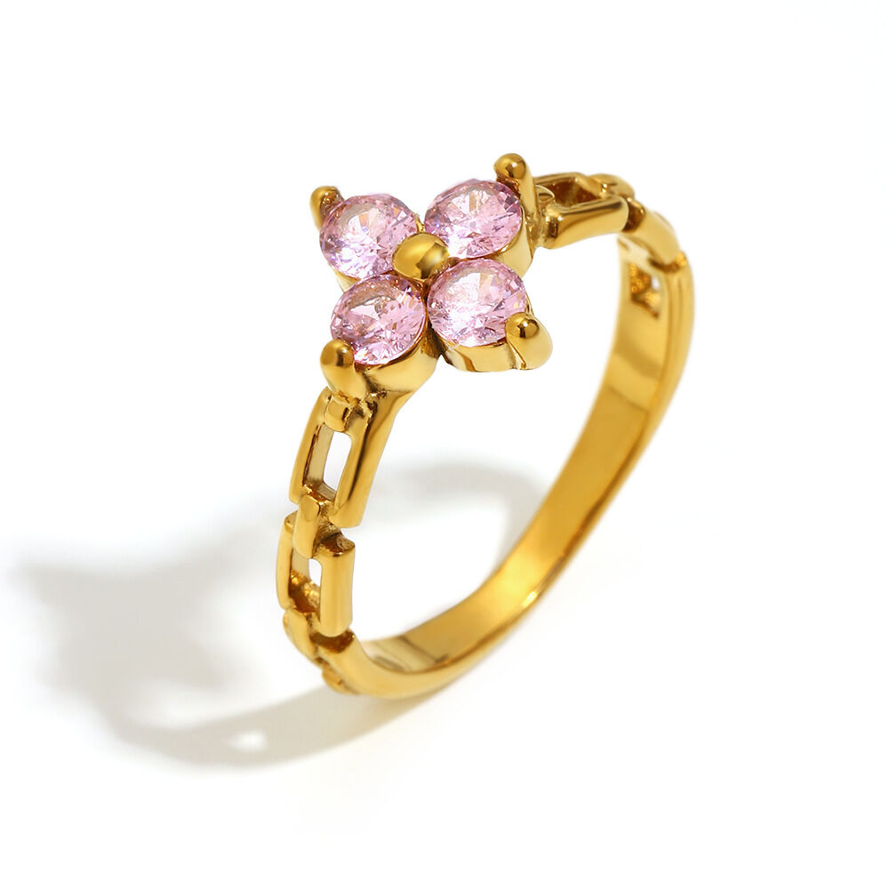 Bague chaîne en zircone fleur - Poudre d'or/numéro 6 Image7
