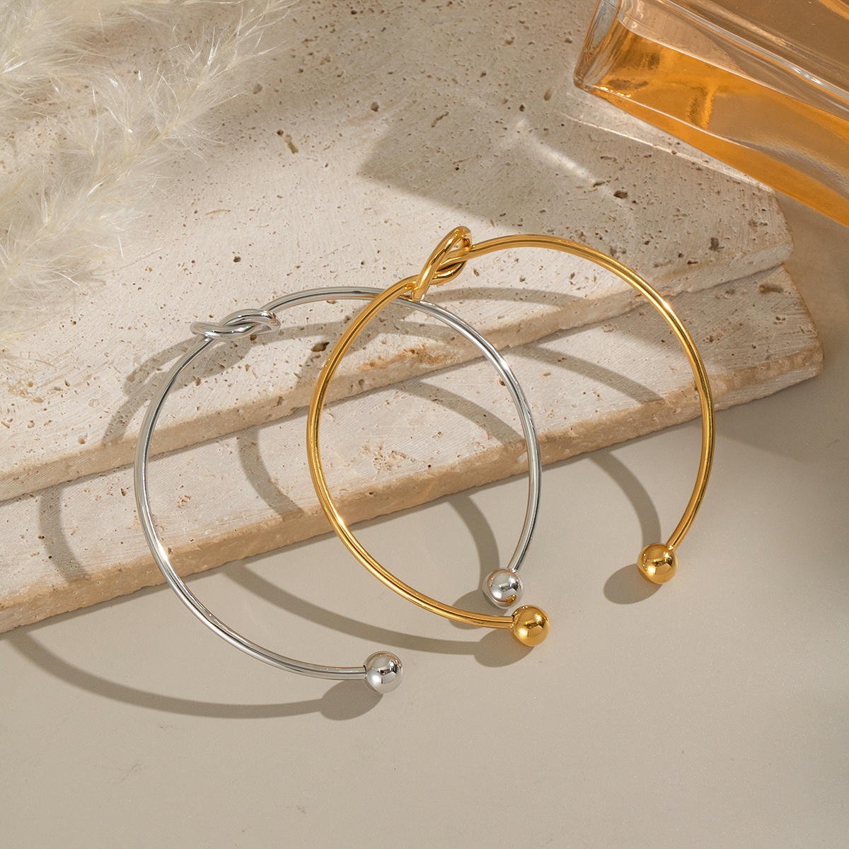 1 Piece Simple Series Twist Stainless Steel Waterproof Gold Color Cuff Bracelet h5 Picture3