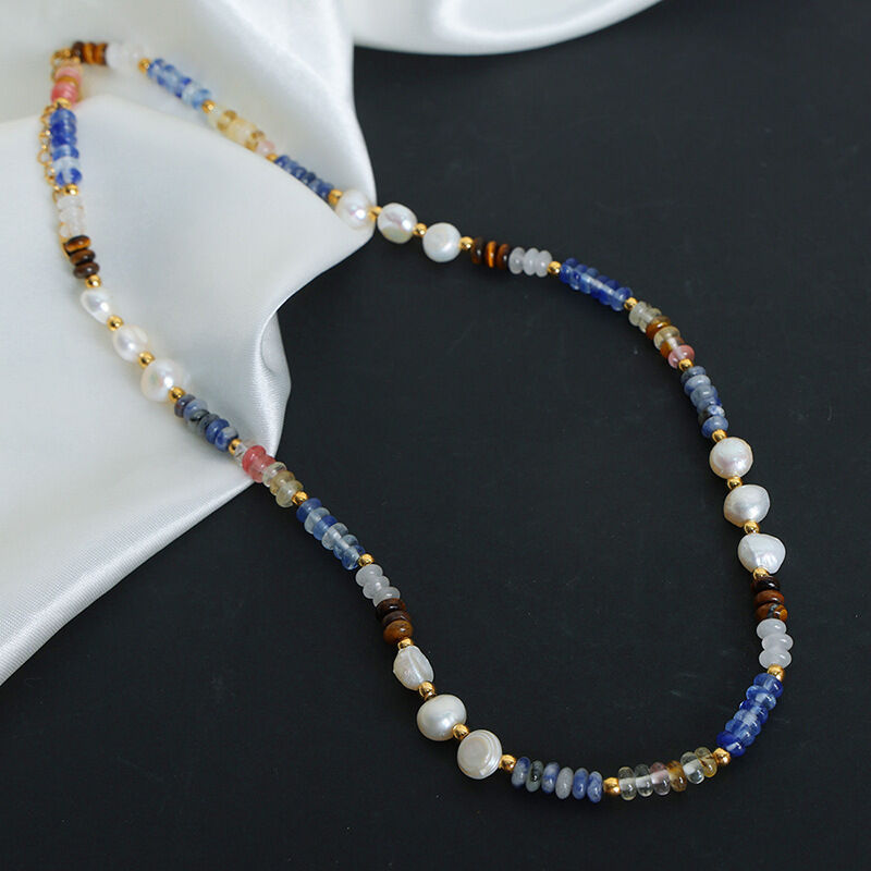 1 pezzo elegante collana di perline in acciaio inossidabile impermeabile color oro con pietra naturale da donna h5Immagine5