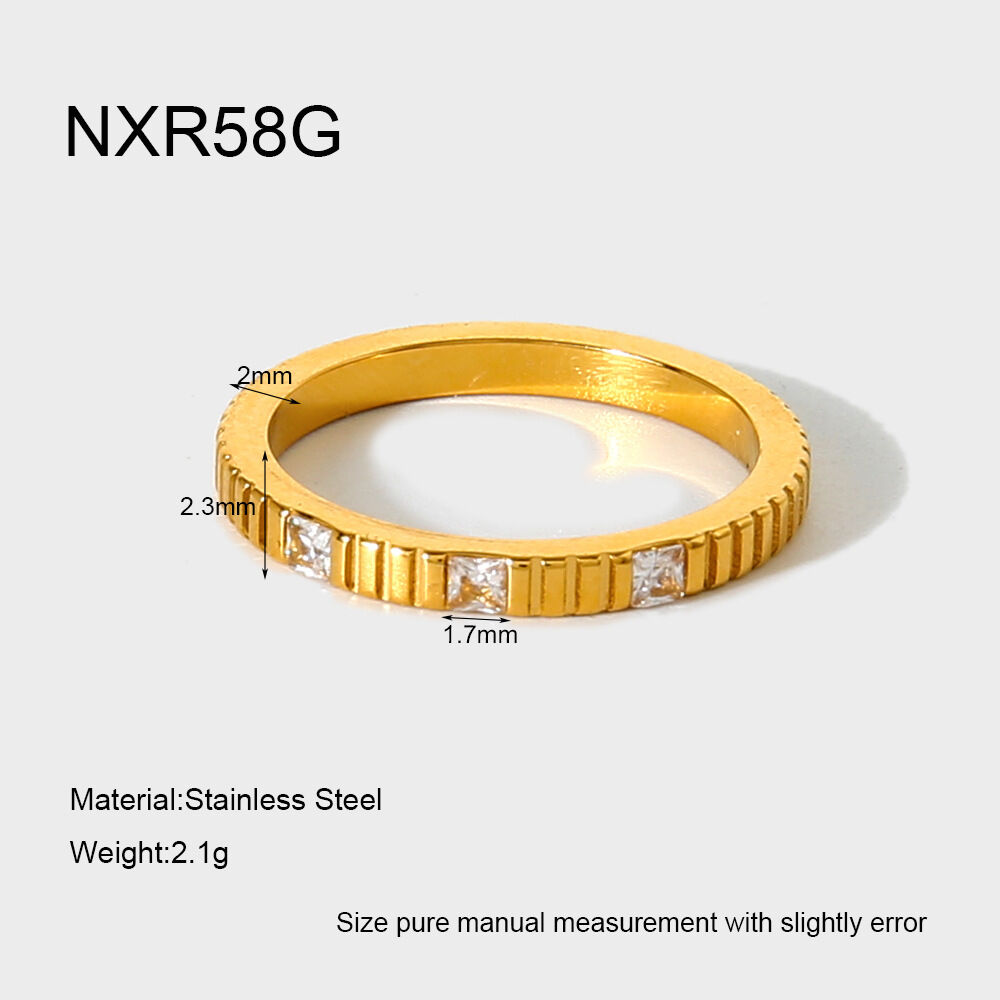 1 Piece Simple Lines Stainless Steel Waterproof Gold Color Zircon Minimalist Ring