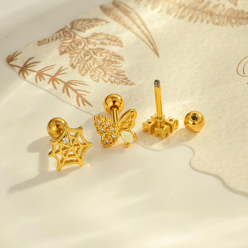 1 Adet Çiçek Bakır Altın Rengi Zirkonyum Piercing Küpe 2