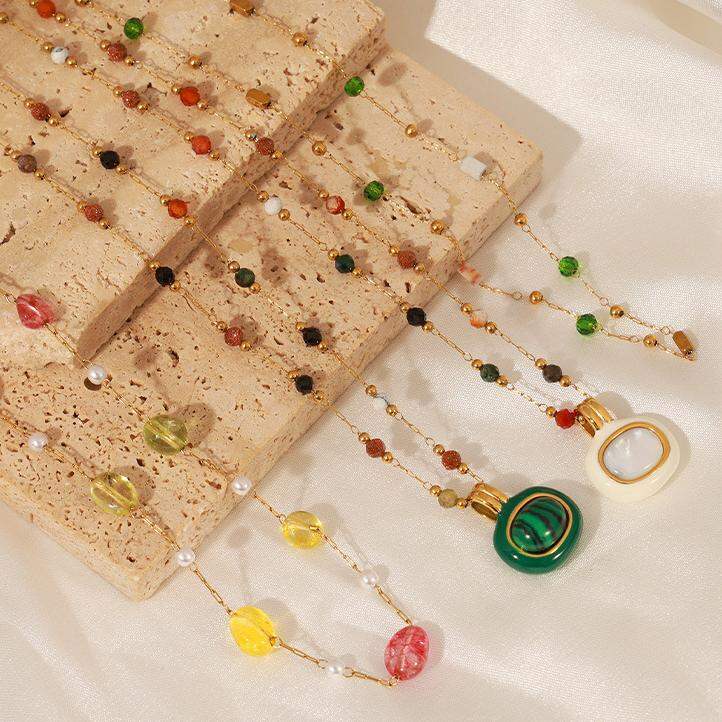 Classic Irregular Shape Stainless Steel Waterproof Gold Color Natural Stone Women's Jewelry Sets