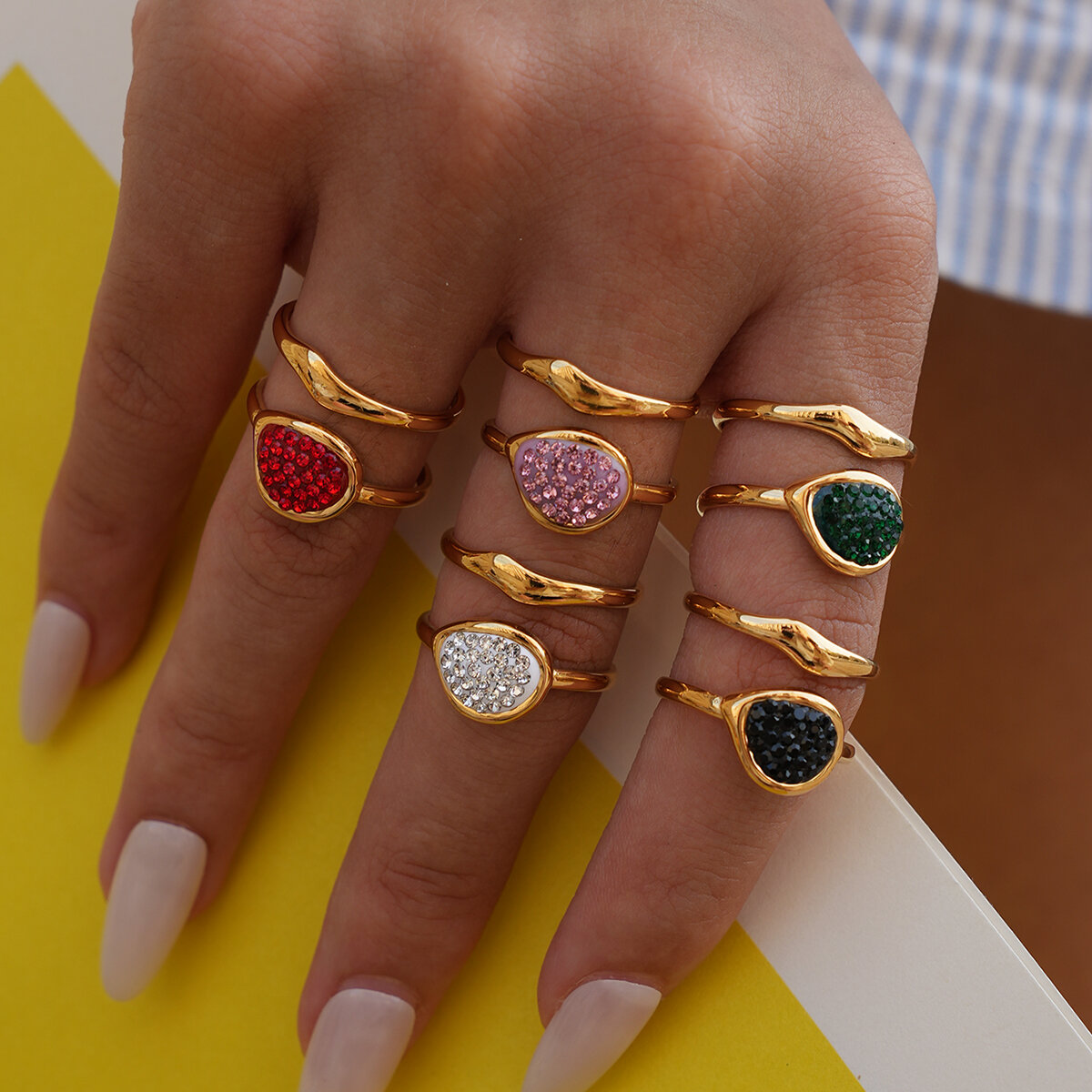1 Stück lässiger, durchbrochener, wasserdichter Statement-Ring aus Edelstahl in Goldfarbe h5 Bild7