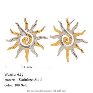 1 Pair Classic Sun Stainless Steel Waterproof Gold Color Women's Stud Earrings h5 Picture2