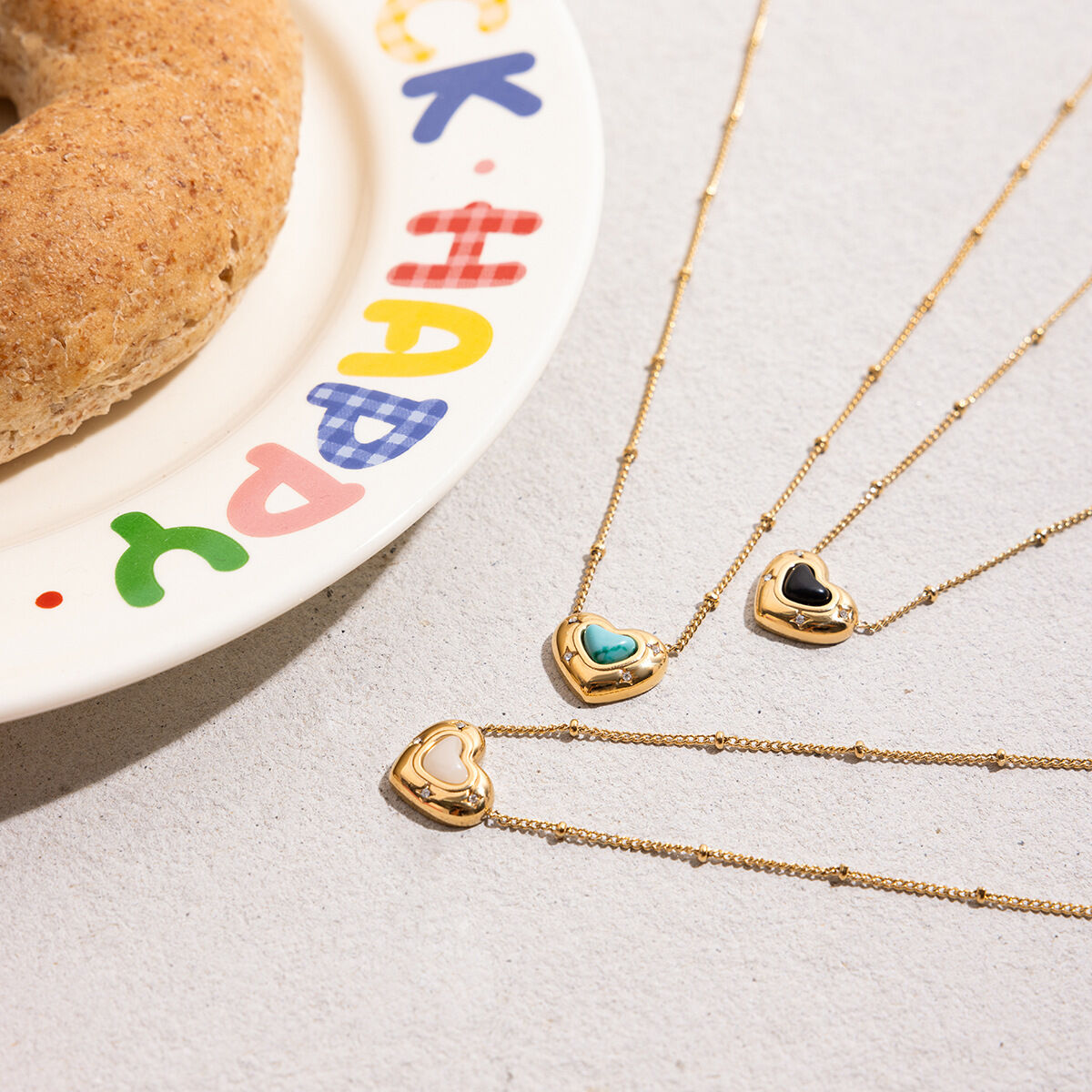 1 Piece Exquisite Heart Stainless Steel Waterproof Gold Color Natural Stone Women's Pendant Necklaces h5 Picture6