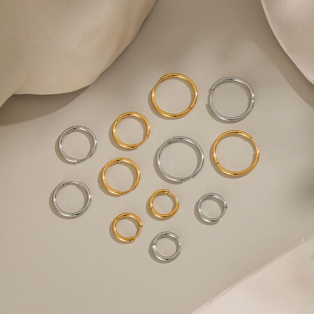 1 Pair Stainless Steel Waterproof Gold Color Basic Hoop Earrings