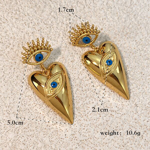 1 Pair Devil's Eye Heart Stainless Steel Waterproof Gold Color Dangle Earrings h5