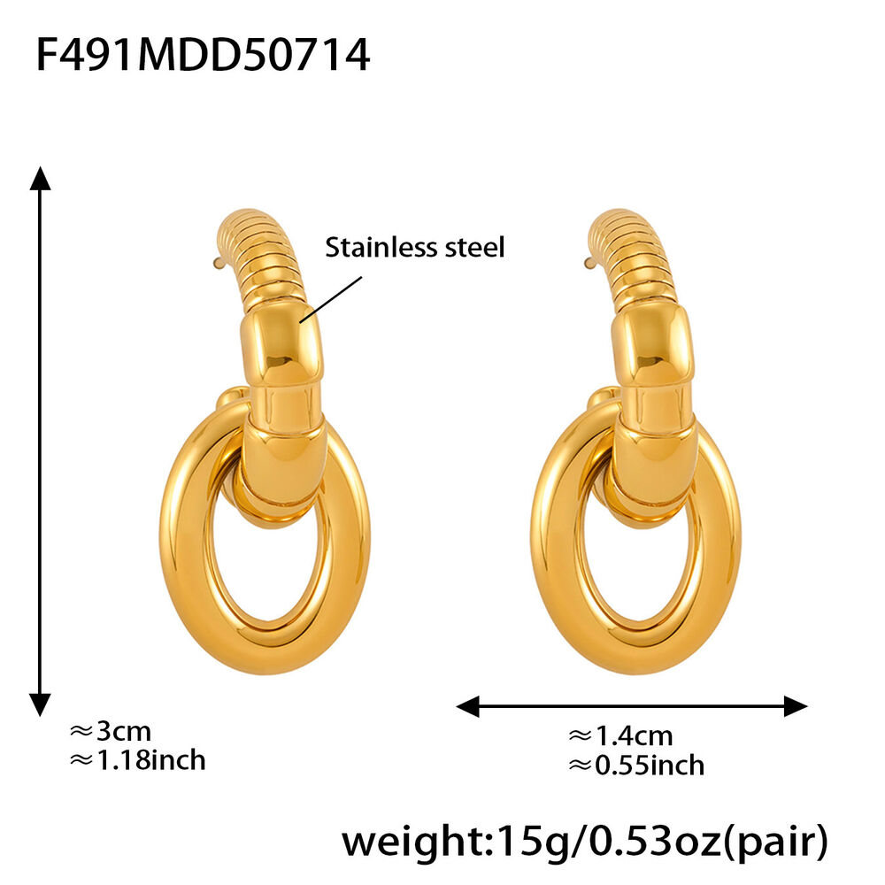 1 Pair Simple Circle Stainless Steel Waterproof Gold Color Women's Hoop Earrings
