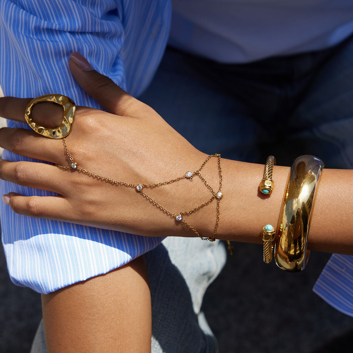 1 Piece Classic Lines Stainless Steel Waterproof Gold Color Zircon Women's Chain Bracelets 2
