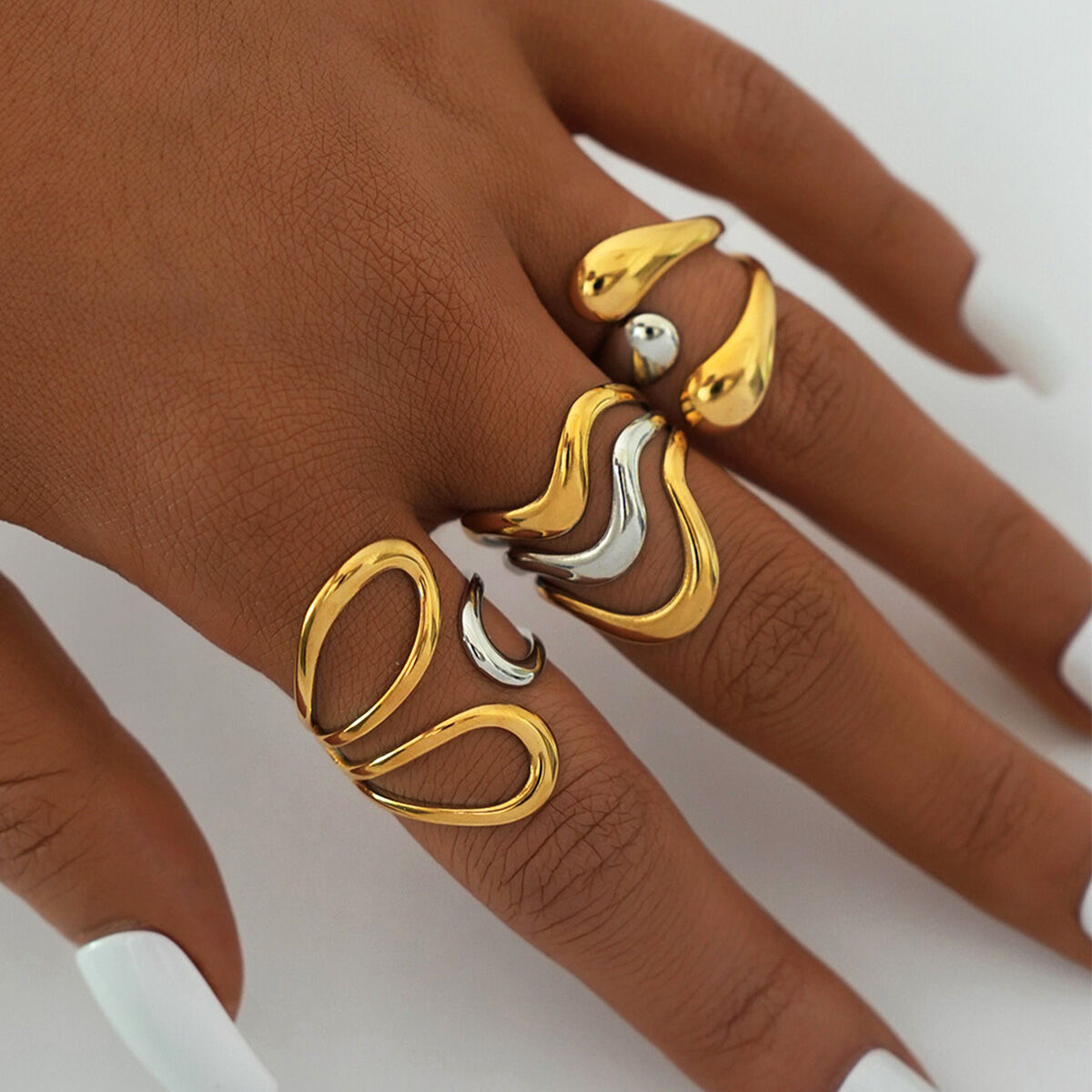 1 Piece  Simple Irregular Shape Stainless Steel Waterproof  Gold Color Women's Statement Rings h5 Picture5
