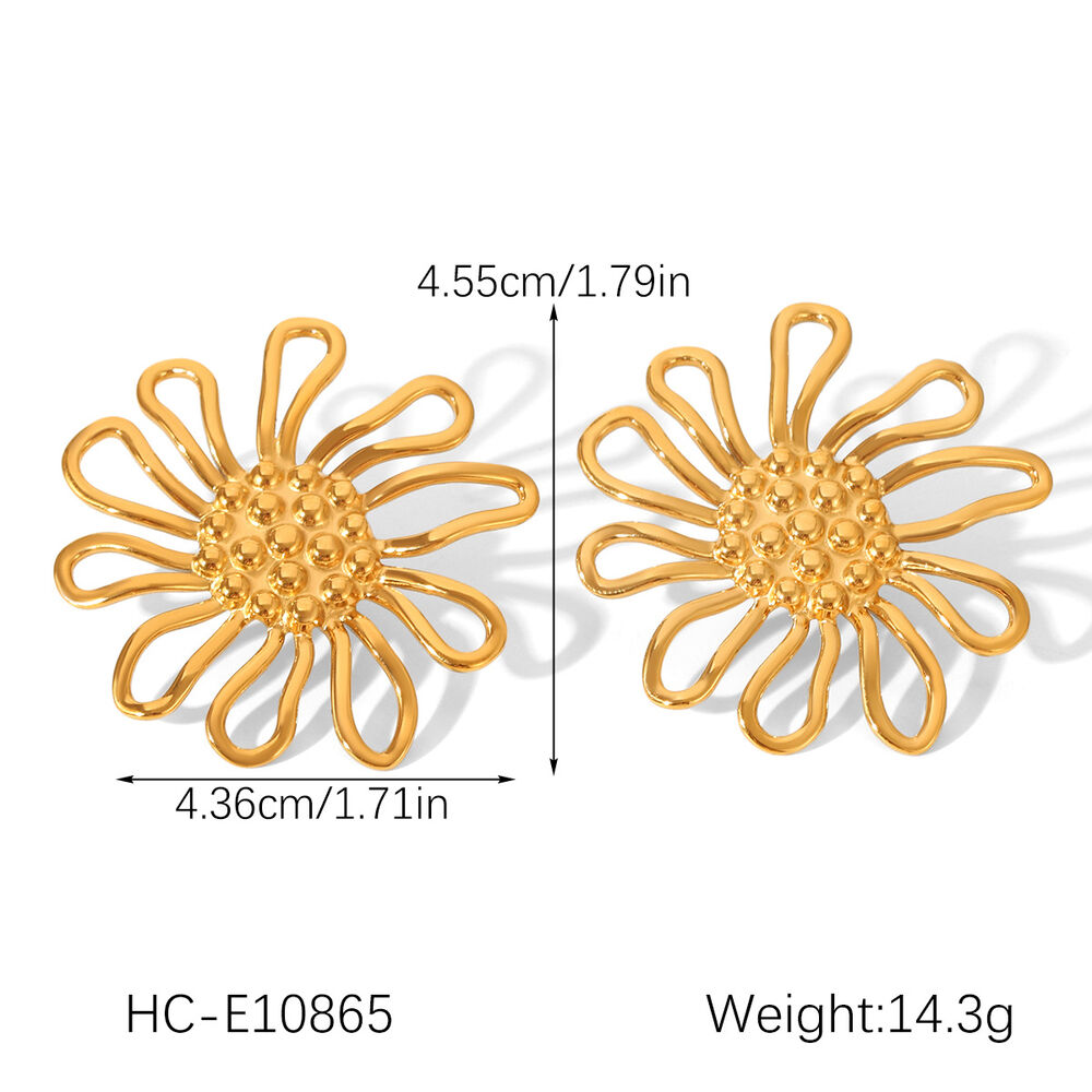 Conjunto de anillos para mujer de acero inoxidable, resistente al agua, color dorado, sencillo y diario, con diseño de girasol, 1 pieza h5Imagen2