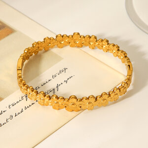 1 Piece Simple Daily Flower Stainless Steel Waterproof Gold Color Women's Bangles h5 Picture6