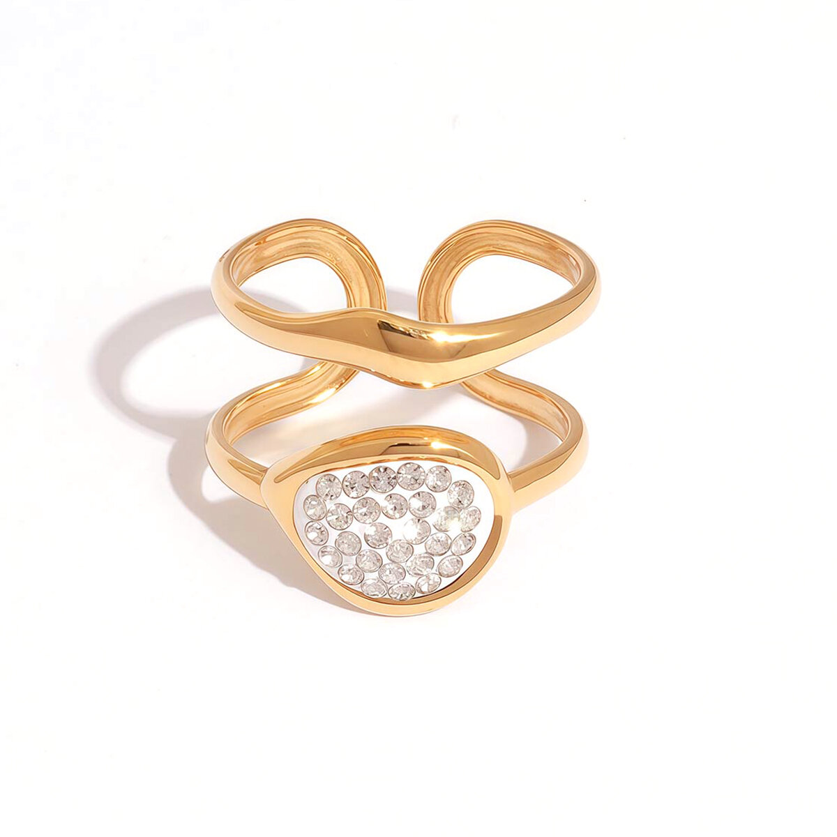 1 Stück lässiger, durchbrochener, wasserdichter Statement-Ring aus Edelstahl in Goldfarbe 