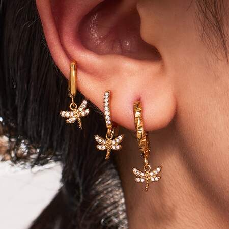 1 Pair Exquisite Dragonfly Stainless Steel Waterproof Gold Color Zircon Women's Drop Earrings
