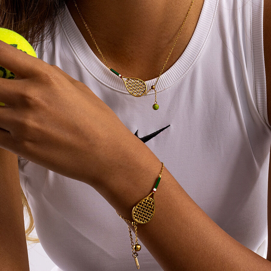 Sports Tennis Racket Stainless Steel Waterproof Gold Color Women's Jewelry Sets Picture2