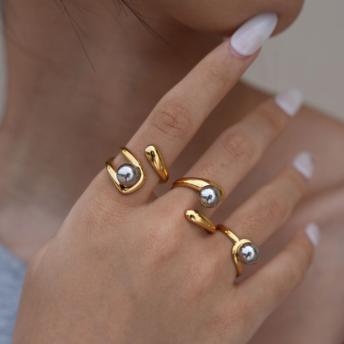 1 Piece  Mixed Gold Color And Silver Colors Stainless Steel Waterproof Women’s Statement Rings h5 Picture3