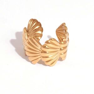 1 Piece Simple Casual Shell Stainless Steel Waterproof Gold Color Women’s Statement Rings h5