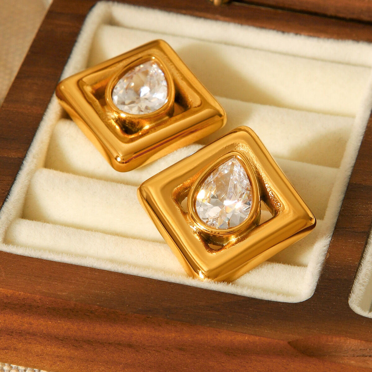 1 Pair Simple Daily Rectangle Stainless Steel Waterproof Gold Color Women's Stud Earrings h5 Picture4