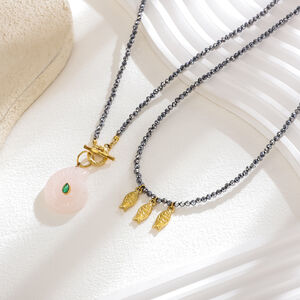 Collana con perline da donna in pietra naturale color oro, in acciaio inossidabile e impermeabile, 1 pezzo h5 Immagine3