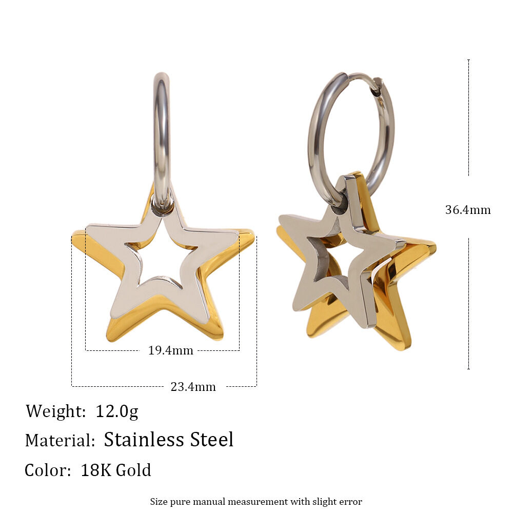 Boucles d'oreilles deux étoiles à cinq branches - Bicolore 