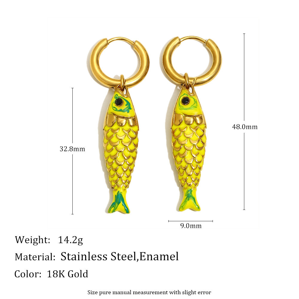1 Pair Vivid Fish Stainless Steel Waterproof Gold Color Women's Drop Earrings