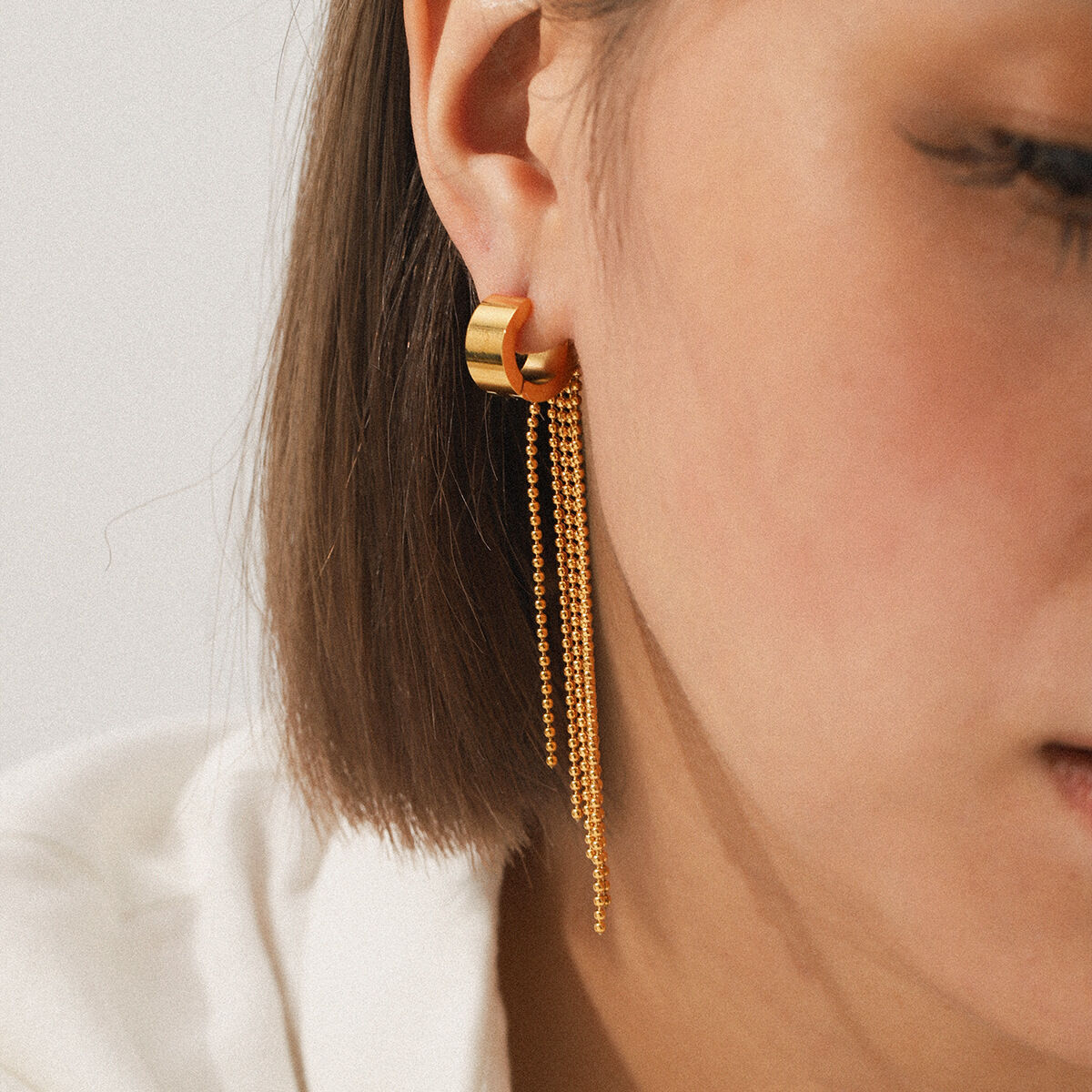 1 Pair Simple Daily Tassel Stainless Steel Waterproof   Gold Color  Women's Drop Earrings Picture4