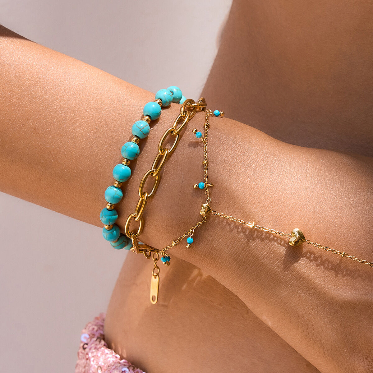 1 Piece Double-layer Natural Stone Beads Stainless Steel Waterproof Women's Bracelets Sets h5 Picture4